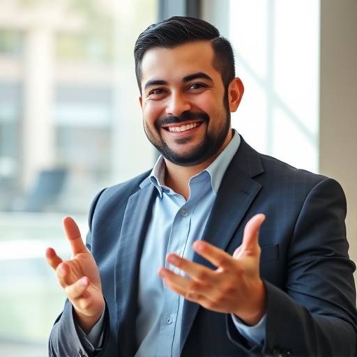 Carlos Pérez, un profesional de ventas sonriendo, hablando con las manos.