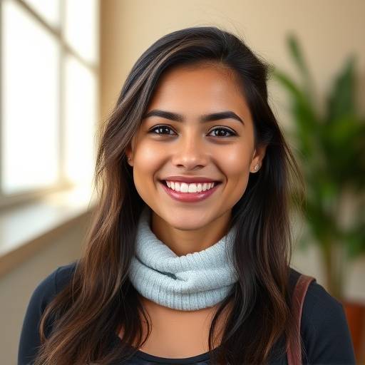 Retrato de Ana López, una alumna sonriendo feliz.